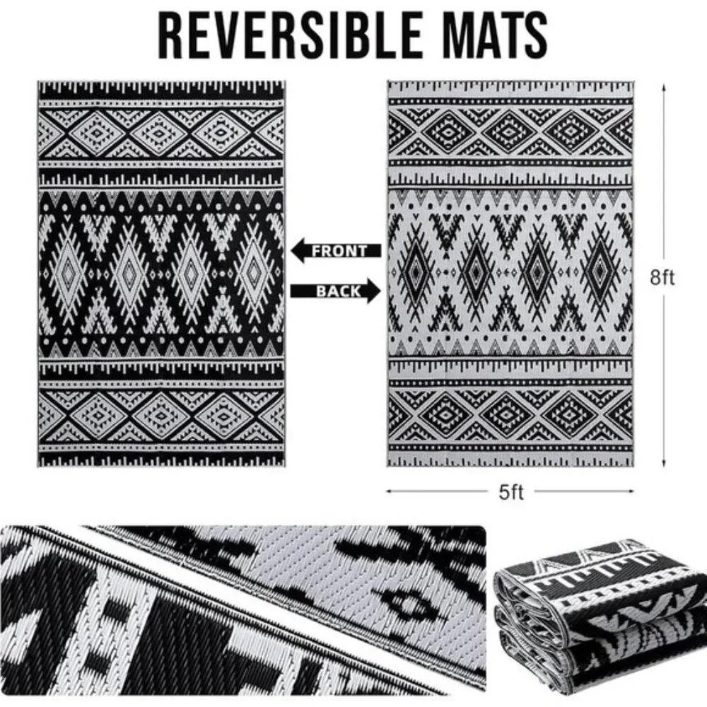 5x8 Waterproof Outdoor Area Rug, Reversible Plastic Straw Mat for Picnic & Patio